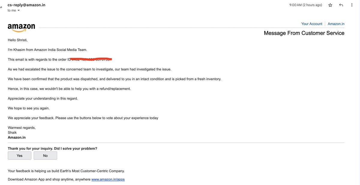 drshristiraj's tweet photo. @AmazonHelp @amazon @amazonIN This is cheating. The product was not working from the first day. Filled out the return on the first day. If a product from the fresh inventory is not working who is responsible for that. #amazonischeater https://t.co/iffffwAxJE