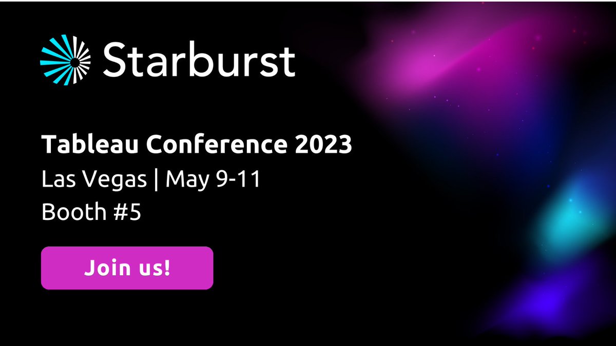 AndyMott's tweet photo. ✨ @starburstdata is excited to be a Groundbreaker sponsor at @Tableau Conference 2023! 

We have a lot of fun happening throughout the week. Stop by Booth #5 to say hello 👋 , enjoy a demo 🖥 , or snag a cool t-shirt 👕 ! 

🚨 Register now: https://t.co/GIm0Mz86IM
#TC2023 https://t.co/gnA59WXIez
