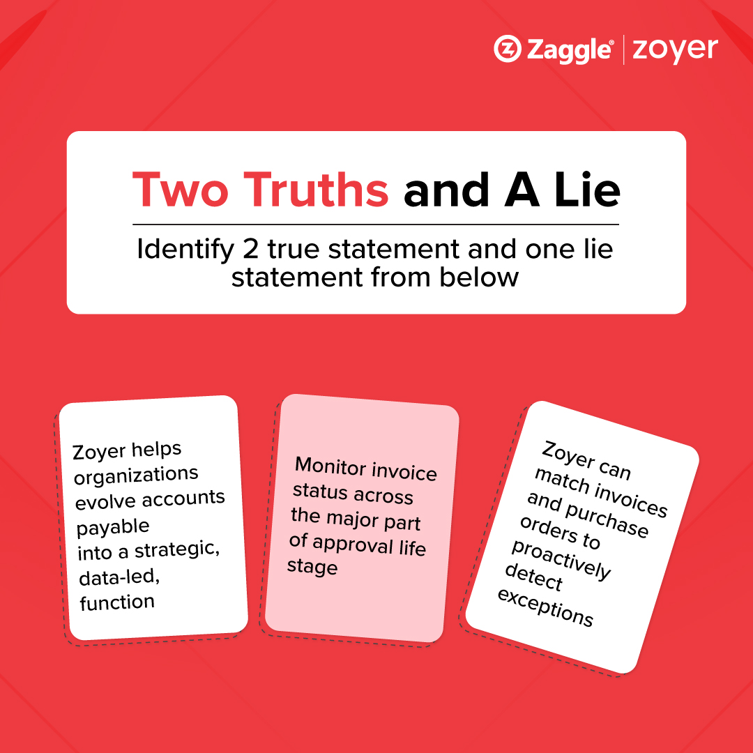 zaggleapp's tweet photo. Here's a fun game for all of you to participate in. Guess a lie regarding our Zoyer AP solution and comment down below. 

https://t.co/bL9Or1IkxM

#Zaggle #ZaggleZoyer #Zoyer #SaaS #Spendmanagement #FinTech #ApSolution #AccountsPayable #accountpayables #twotruthsandalie #invoice https://t.co/2BpWvhX4e4