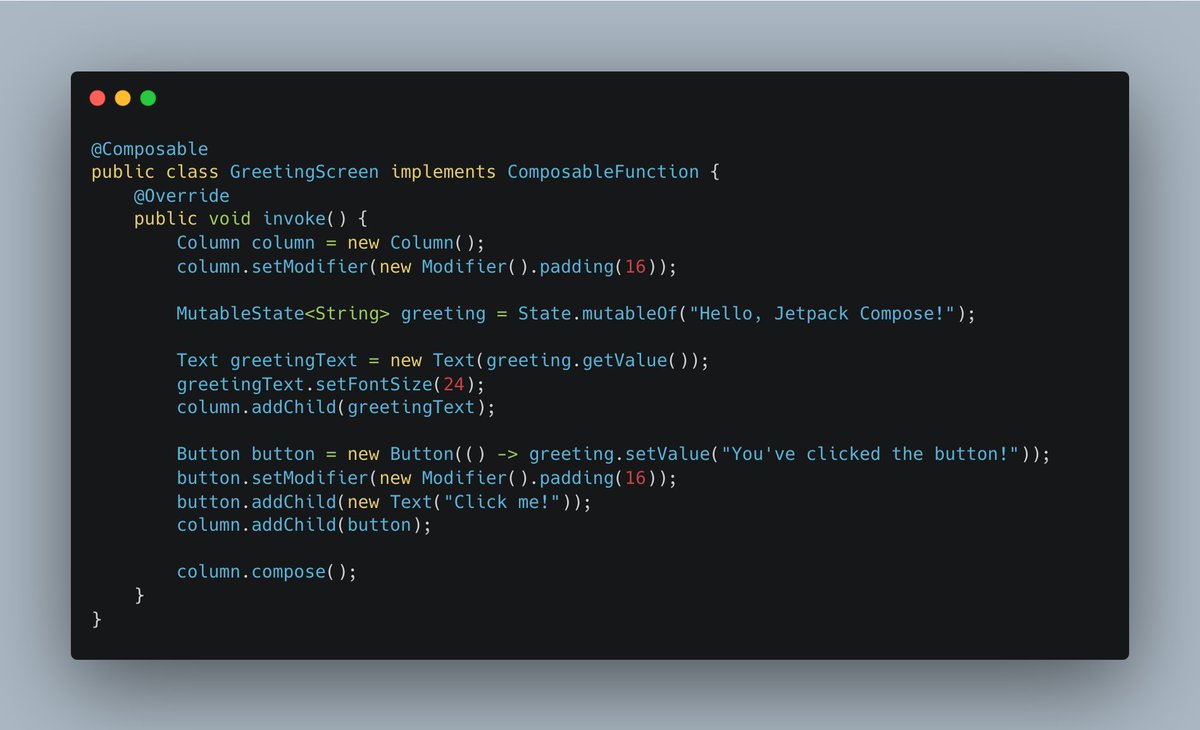 colinwhi's tweet photo. Jetpack Compose, but make it Java https://t.co/49LtYIMJd6