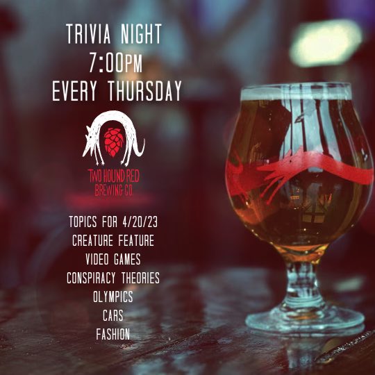 TwoHoundRed's tweet image. NEW HOST/FORMAT &amp;amp; PRIZES! Join us for #Trivia Night, every Thursday/7pm! Grab some #beers/food, stimulate your brain! This week’s topics include: #Creature Feature, #Video Games, Conspiracy Theories, #Olympics, #Cars &amp;amp; #Fashion. #Cheers! #chicago #craftbeer #trivia #brewpub #fun