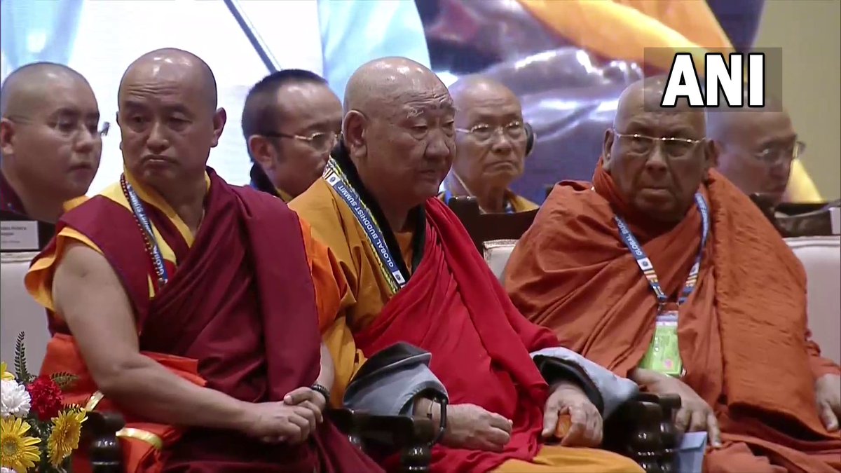 ANI's tweet photo. The world is suffering from war and unrest today, centuries ago Buddha had given a solution for this. India has not given ‘Yuddha’ to the world but ‘Buddha.’ The path of Buddha is the path of future &amp; sustainability: PM Narendra Modi at Global Buddhist Summit, Delhi https://t.co/D1lvBIvLDu