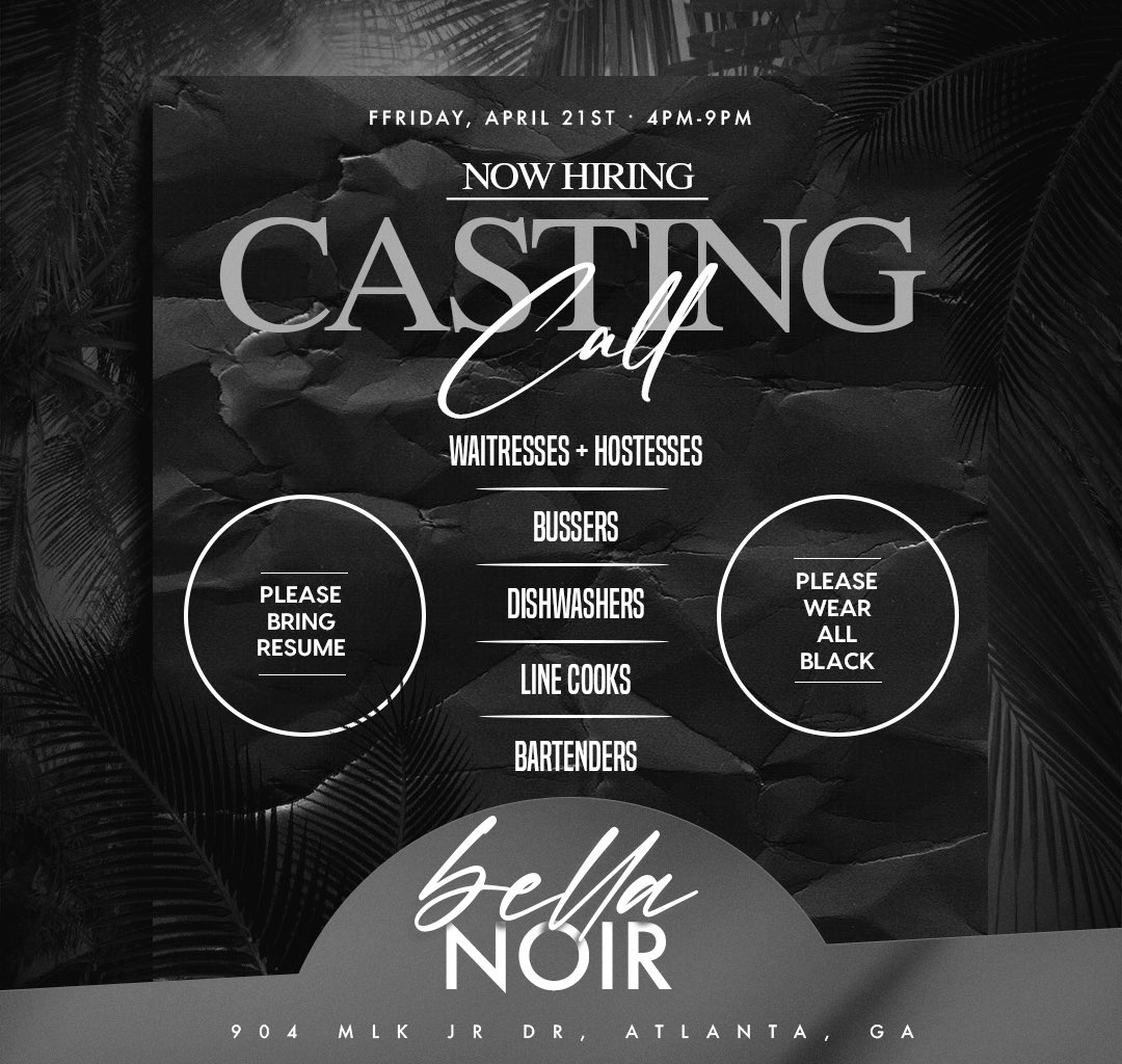 TrizzySteez's tweet photo. Yes, We Are Hiring… See Y’all Friday 🤞🏾✨ #BellaNoirATL https://t.co/JBkmpeWgaA
