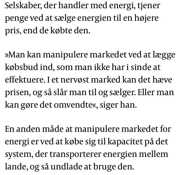 Markedsmanipulation foregår med andre ord stadig nogenlunde som i Bossen og Bumsen. 
Godt at det ikke er alt i denne verden der bliver mere og mere indviklet 
#dkbiz #dkenergi 
politiken.dk/del/twNYjEAA8Z…