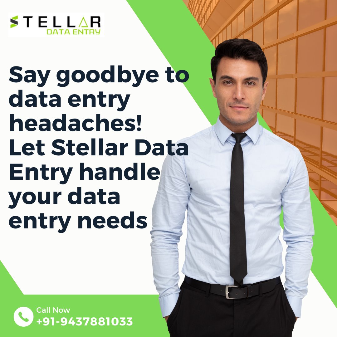 Say goodbye to #dataentry headaches! Let Stellar Data Entry handle your data entry needs so you can focus on your core business activities. 
📞 - 9437881033
📧 - hello@stellardataentry.com
🌐 - stellardataentry.com
#dataprocessing #datadigitization #backoffice #datacapture