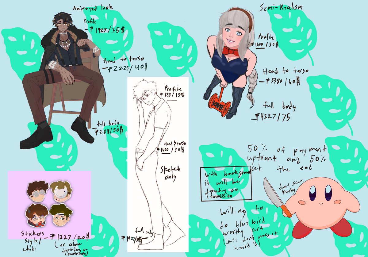 F_scape's tweet image. Commission guidelines for those interested in commissioning a broke person like me :’)

-the following prices are here.
-other factors will be separate from the main piece itself.
-no refunds, but i can fix what u wanted to be fixed.
#ArtCommission #DigitalArtist #commisionart