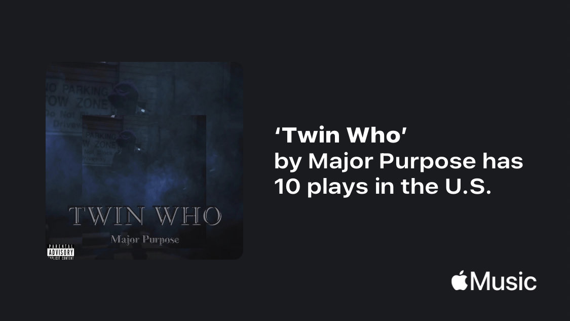 MajorPurpose's tweet photo. Just passed a new Milestone on @AppleMusic. Thanks for listening!
https://t.co/VFhL5muXvt #wyatwin #majorpurposemusic https://t.co/VS3Pl9D5Vj