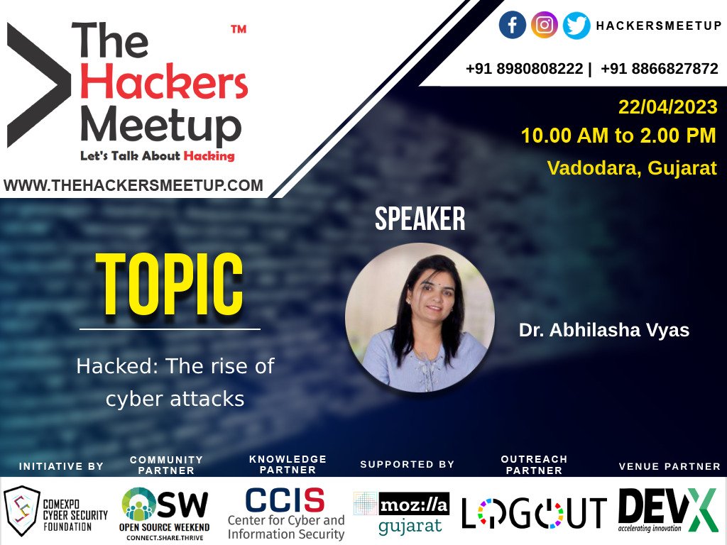 Hackers_Meetup's tweet photo. The Hackers Meetup Cyber Crime, Cyber Law, Digital Forensics special edition 
Date: 22/04/2023
Time:10.00 AM to 01.00 PM
Venue: DevX, Sarabhai Campus, subhanpura, Vadodara, Gujarat 390023
Register Now : https://t.co/hx0Bd3T5ED

#TheHackersMeetup #THMIndia #CyberCrime #CyberLaw https://t.co/Cm85RQEhMk