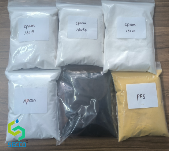 Multiple polymer type PAM deal with different wastewater treatment flocculant Polyacrylamide, PAC, actived carbon samples for client choice #wastewatertreatment #waterquality #drinkwater #purewater #safewater #filtration#secco_flocculant  contact Emma： wa.me/8615837138750