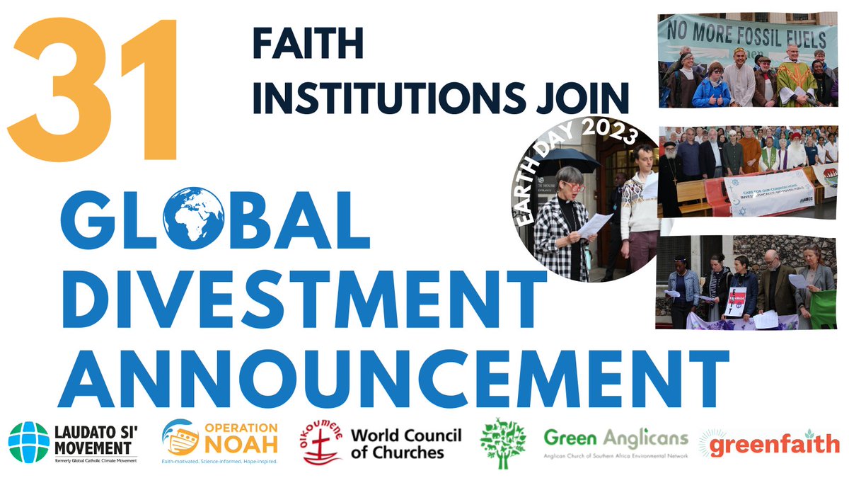 BREAKING: 31 faith institutions from 6 countries, including <a href="/dioceseoflondon/">London Diocese</a> &amp; <a href="/CburyCathedral/">Canterbury Cathedral</a>, have joined today's Global Divestment Announcement, proclaiming #NoFaithInFossilFuels. The announcement represents over $2bn in assets under management. More: operationnoah.org/featured/press…