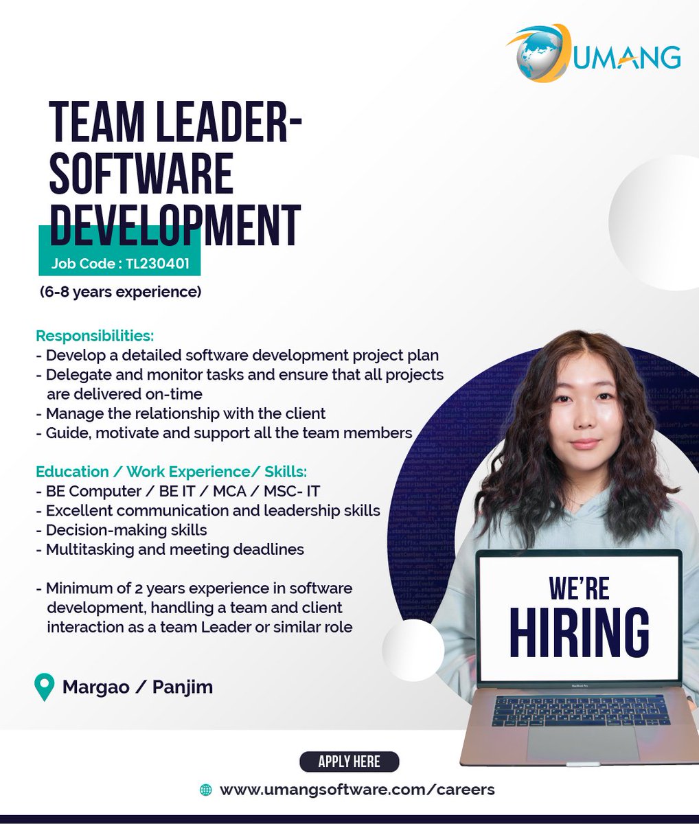 umangsoftware's tweet photo. UMANG is Hiring ~ Team Leader - Software Development
Join the brigade!
#UMEDIKOIDS

Apply now at
https://t.co/0e6WfHco5P

#ITHiring #ITCompany #TeamLeader #SoftwareDevelopment #SoftwareCompany #Recruitments #Technical #Resources #ResourceHiring #UmangSoftware https://t.co/1o5Hslt27M