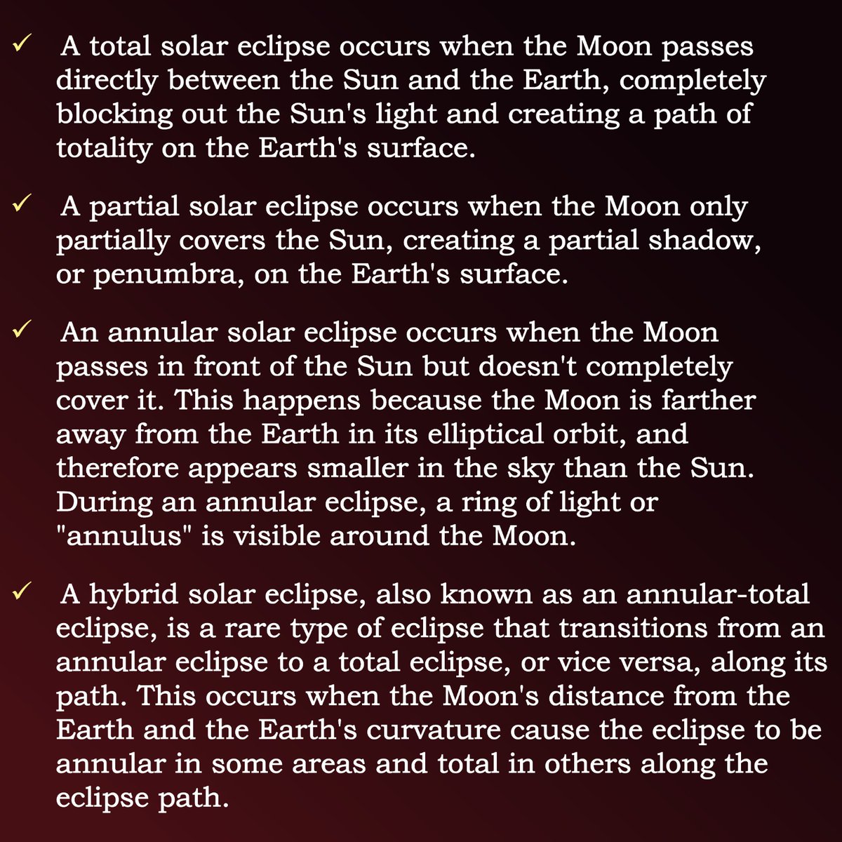Legacy_ias's tweet image. Do you know about a hybrid solar eclipse?

#SuryaGrahan2023  #SolarEclipse2023 #SolarEclipse #Science #physics 
#geology #Geography #UPSC #UPSC2023 #UPSCPrelims2023 #UPSCPrelims #LegacyIAS