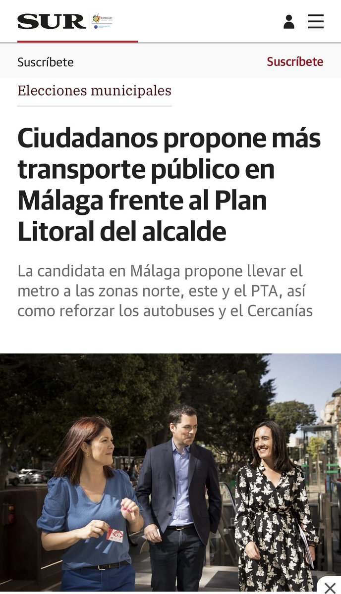 AleCarballoG's tweet photo. Los empresarios respaldan de manera unánime la propuesta de @CsMalaga frente a los túneles faraónicos del PP para enterrar coches y centenares de millones de €. El dinero es finito, miremos al futuro de verdad de la movilidad en Málaga: metro y cercanías.
https://t.co/cSvzwZhTLN https://t.co/T2c512RhVM