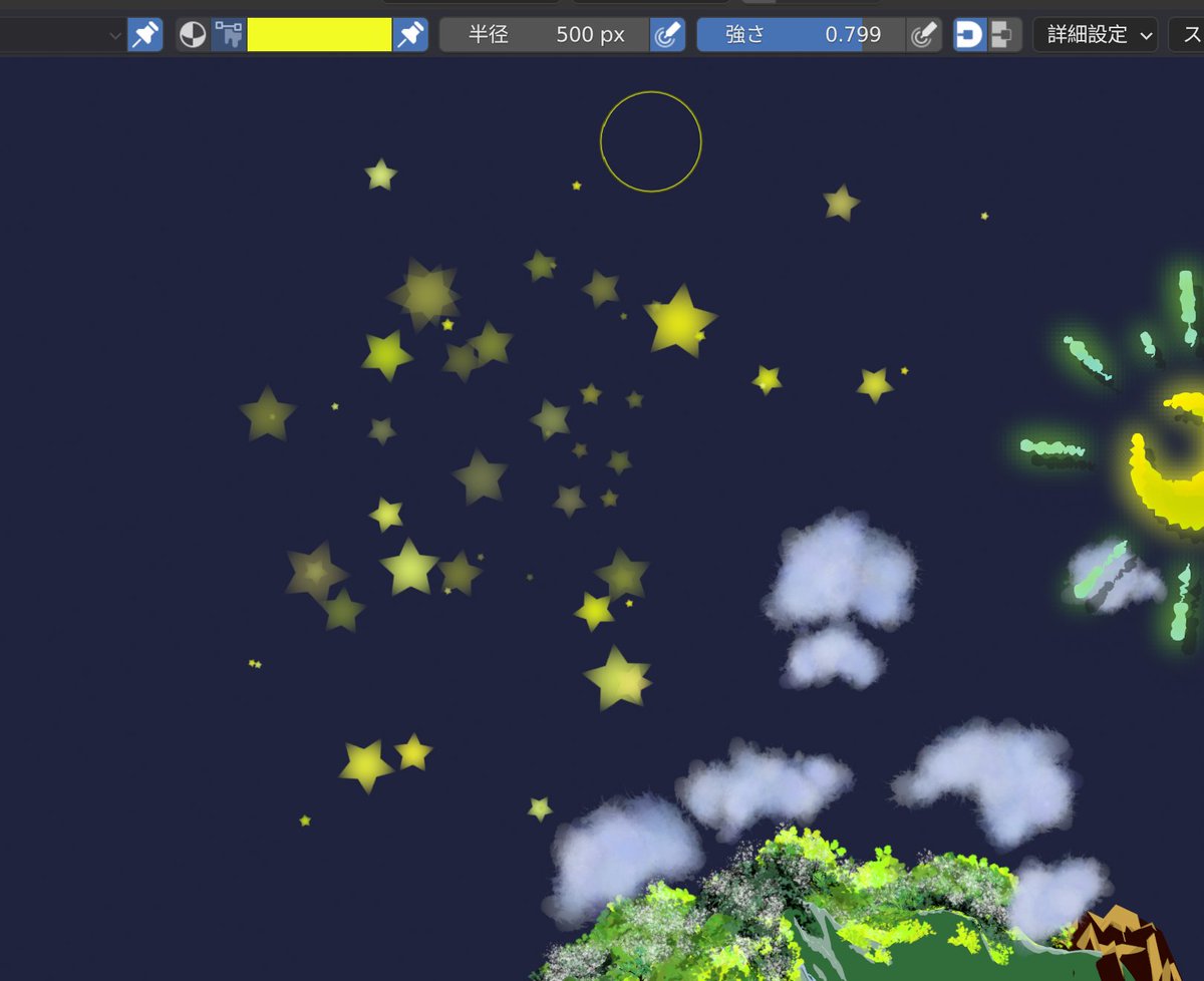今日は星形のブラシを作りました。オリジナルブラシを作ってお絵描きとか、クリスタやイラレみたい。blenderすごい。 https://t.co/TJhJt3Kbto