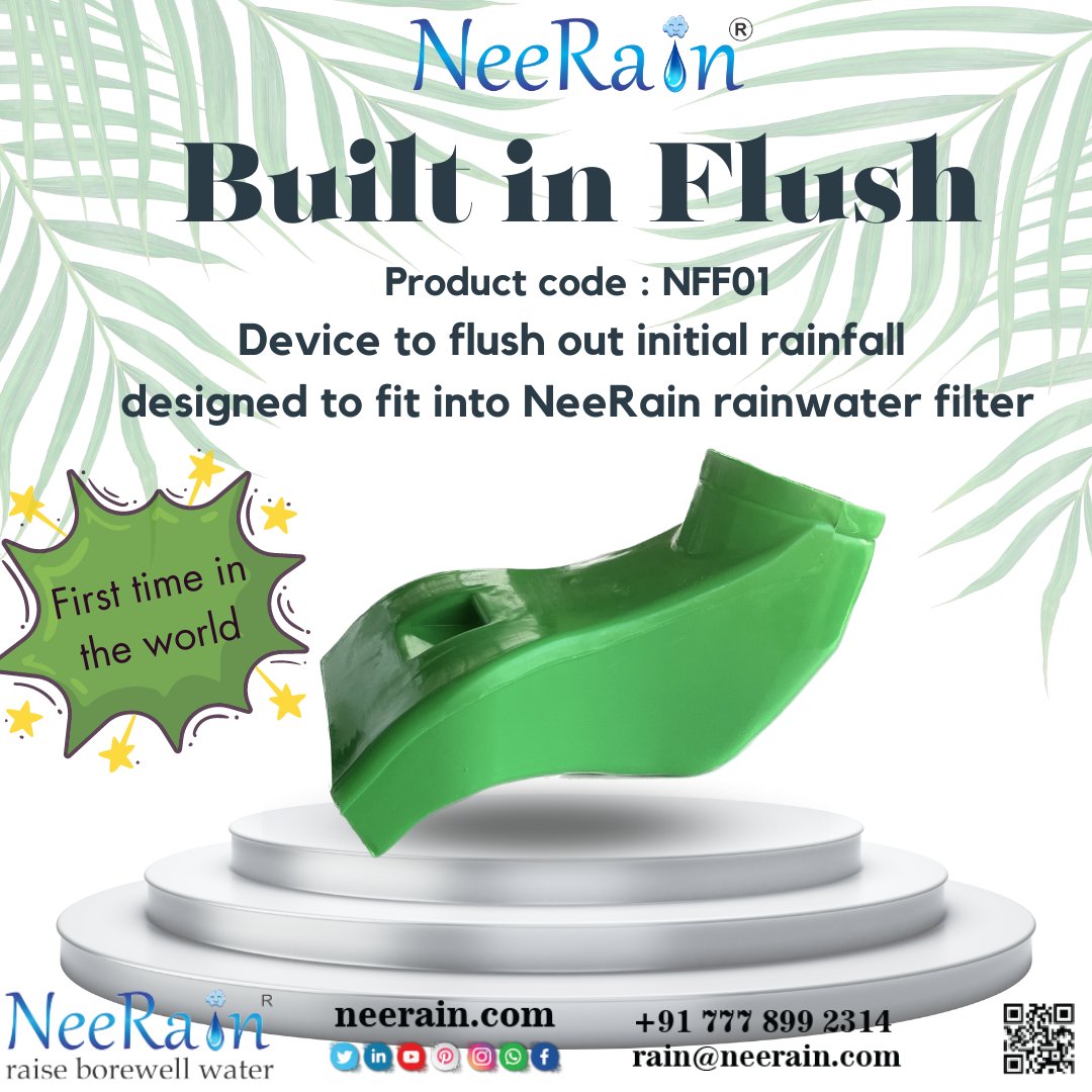 World's first built-in flush designed to fit in NeeRain rooftop rainwater filter. This device reduces the installation cost by approximately 30%. Details unveiling soon.
#rain #Water #Sustainability #greenbuilding #rainwater #newinnovation #innovation #rainwaterharvesting