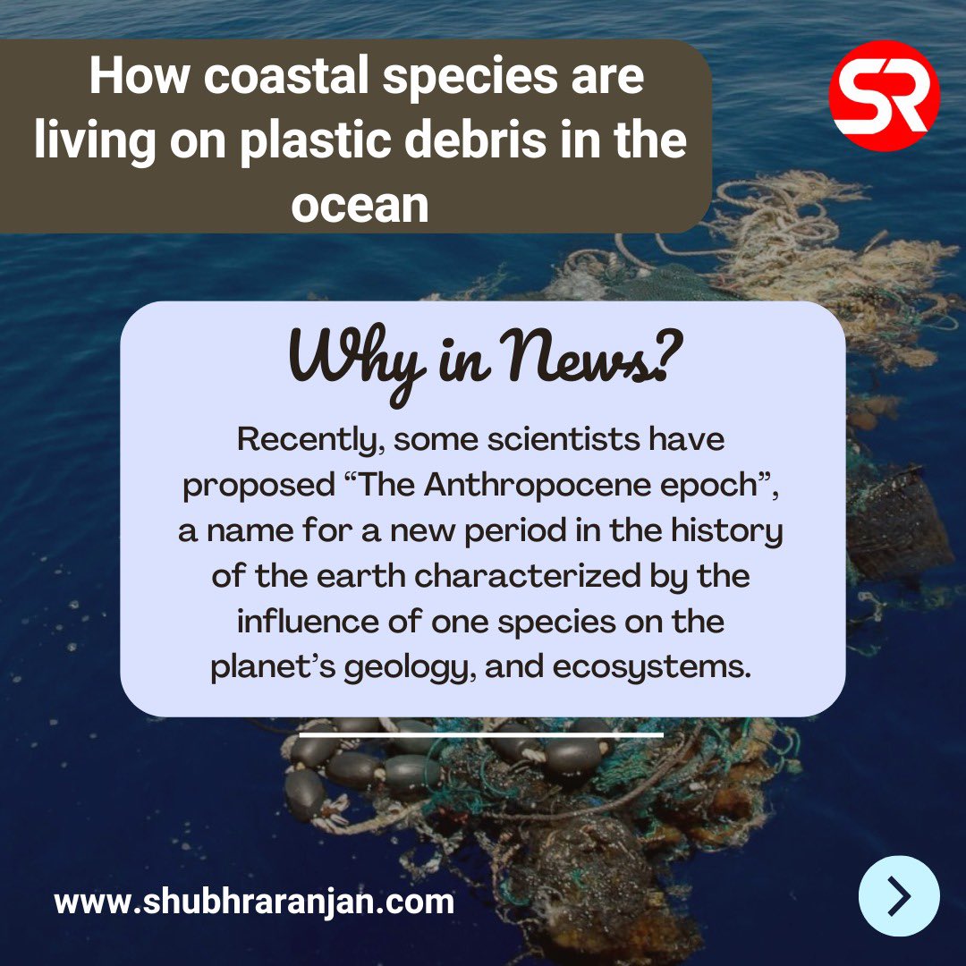 ShubhraRanjan's tweet photo. How coastal species are living on plastic debris in the ocean
For complete article, visit: https://t.co/x33LnYYTi5
#coastalspecies #earth #ecosystem #geology #species #anthropocene #scientist #pacificgarbagepatch #upsc #currentaffairs #shubhraranjanias https://t.co/7fMwsd6STk