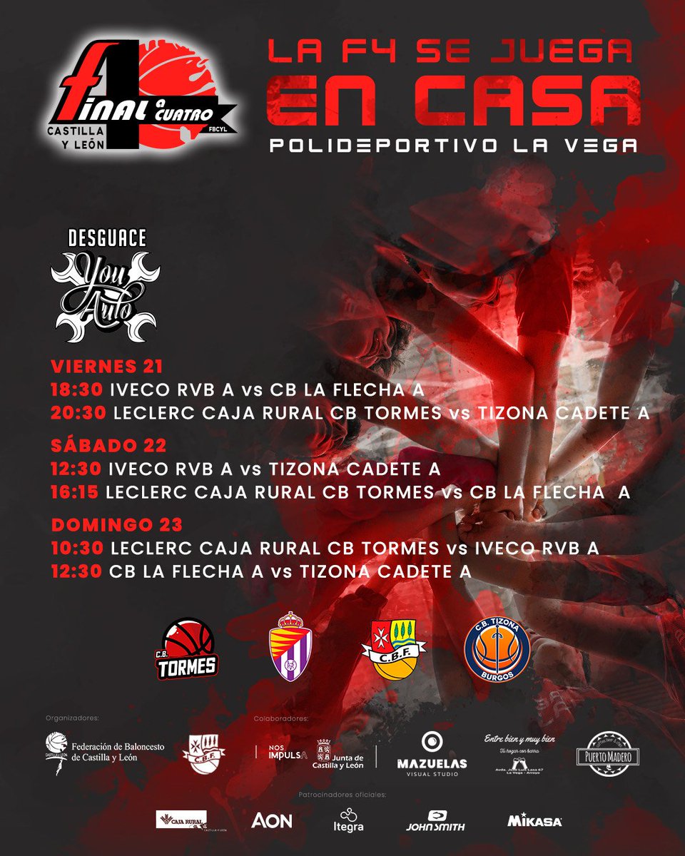 cblaflecha's tweet photo. 🔥LA F4 SE JUEGA EN CASA🔥
Los días 21, 22 y 23 de Abril el Polideportivo La Vega albergará la F4 Cadete Masc.
Los cuatro mejores equipos de CyL se verán las caras con el título de CAMPEÓN y dos plazas para el Capto de España de Clubes en juego, ¡el espectáculo está asegurado!👀 https://t.co/kVqRB8Hz49