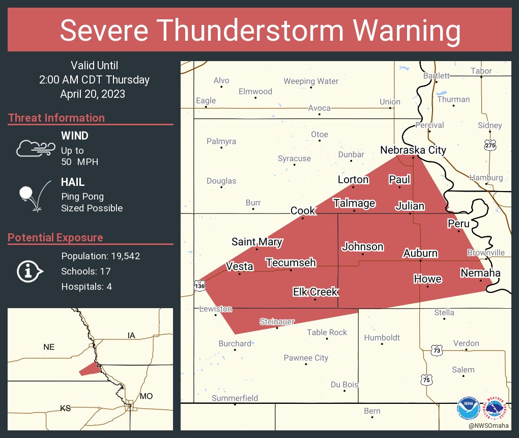 NWS Omaha on Twitter "Severe Thunderstorm Warning including Nebraska