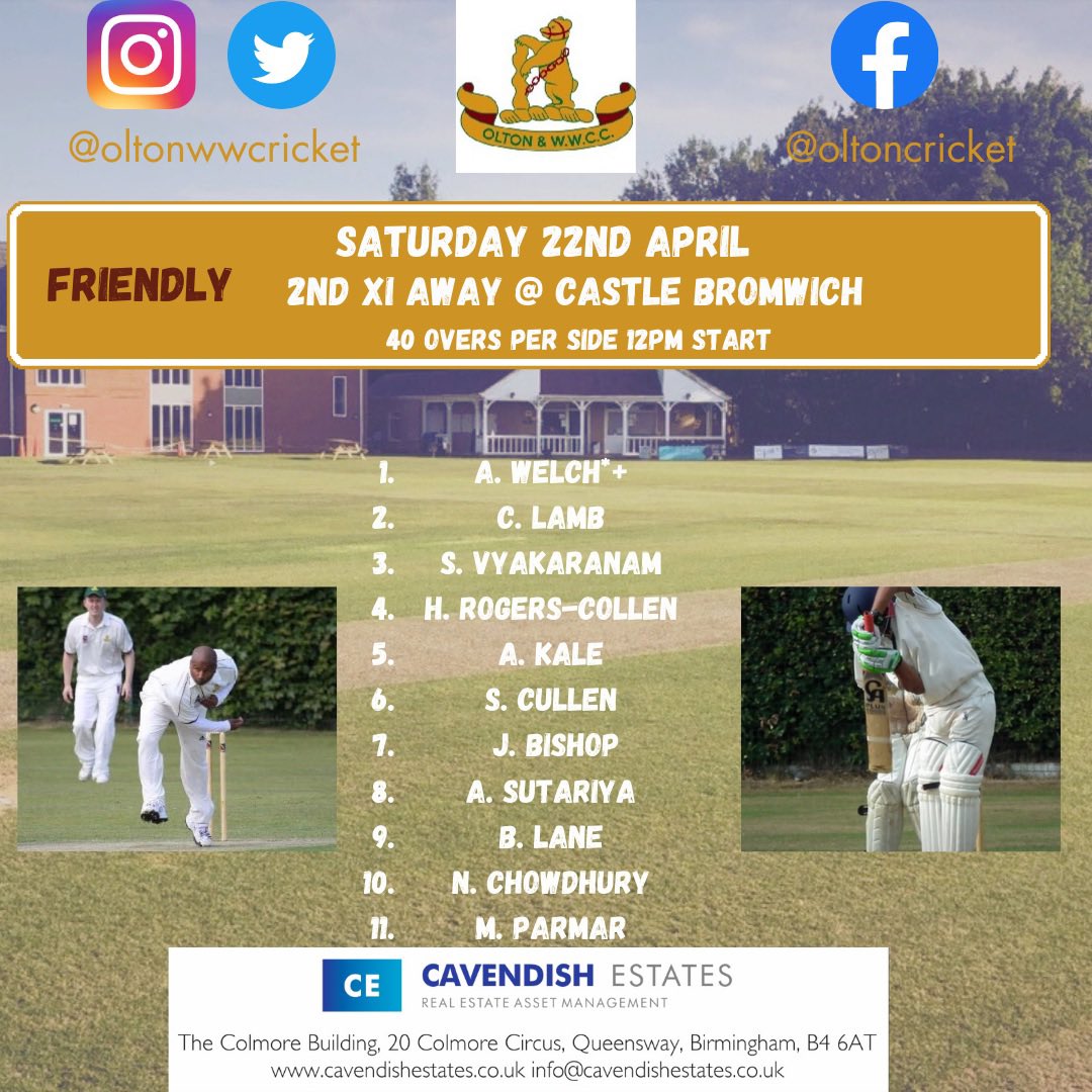 oltonwwcricket's tweet photo. League cricket returns on Saturday ๐
1s at home vs @Attockcc
2s away vs @castlebromcc
3s away vs @MoseleyCC
#owwcc #olton #teamnews #warcl #cricket https://t.co/KWdN5e0zrV