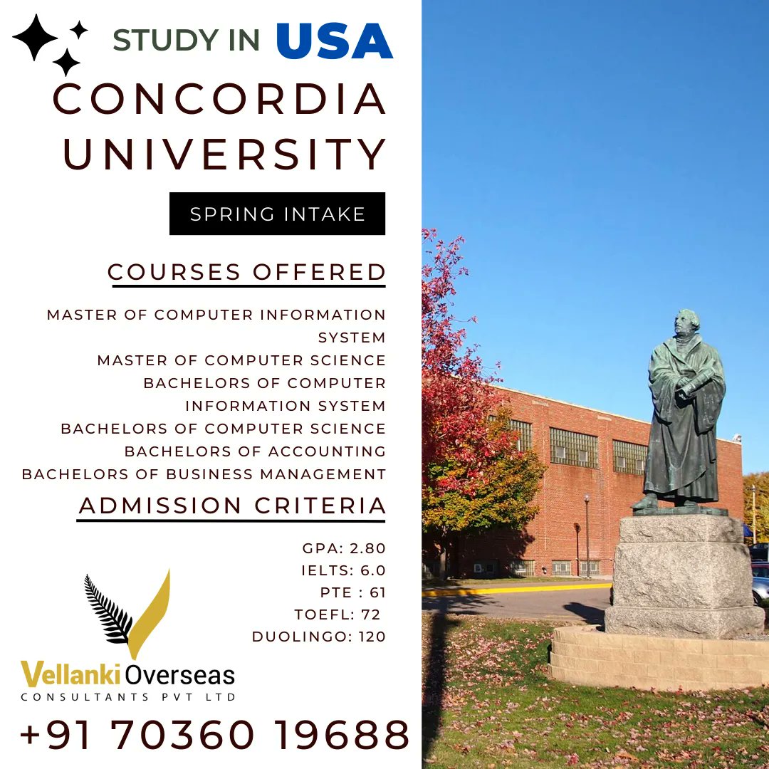 Unlock endless opportunities with a degree from Concordia University! 🎓 Apply now for the Spring 2023 intake with the expert guidance of Vellanki Overseas. Let us help you pave the way to a fulfilling academic journey in Canada! #ConcordiaUniversity #StudyinCanada #StudyAbroad