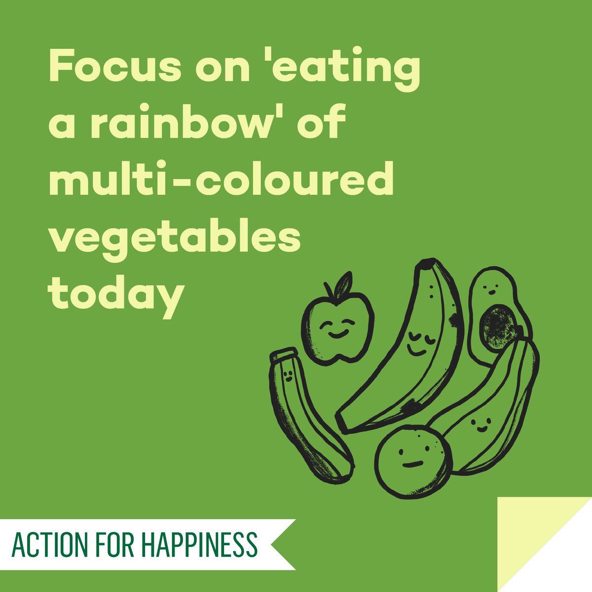 Active April - Day 20: Focus on 'eating a rainbow' of multi-coloured vegetables today 🍅🥕🥑🥗🍠 actionforhappiness.org/active-april #ActiveApril