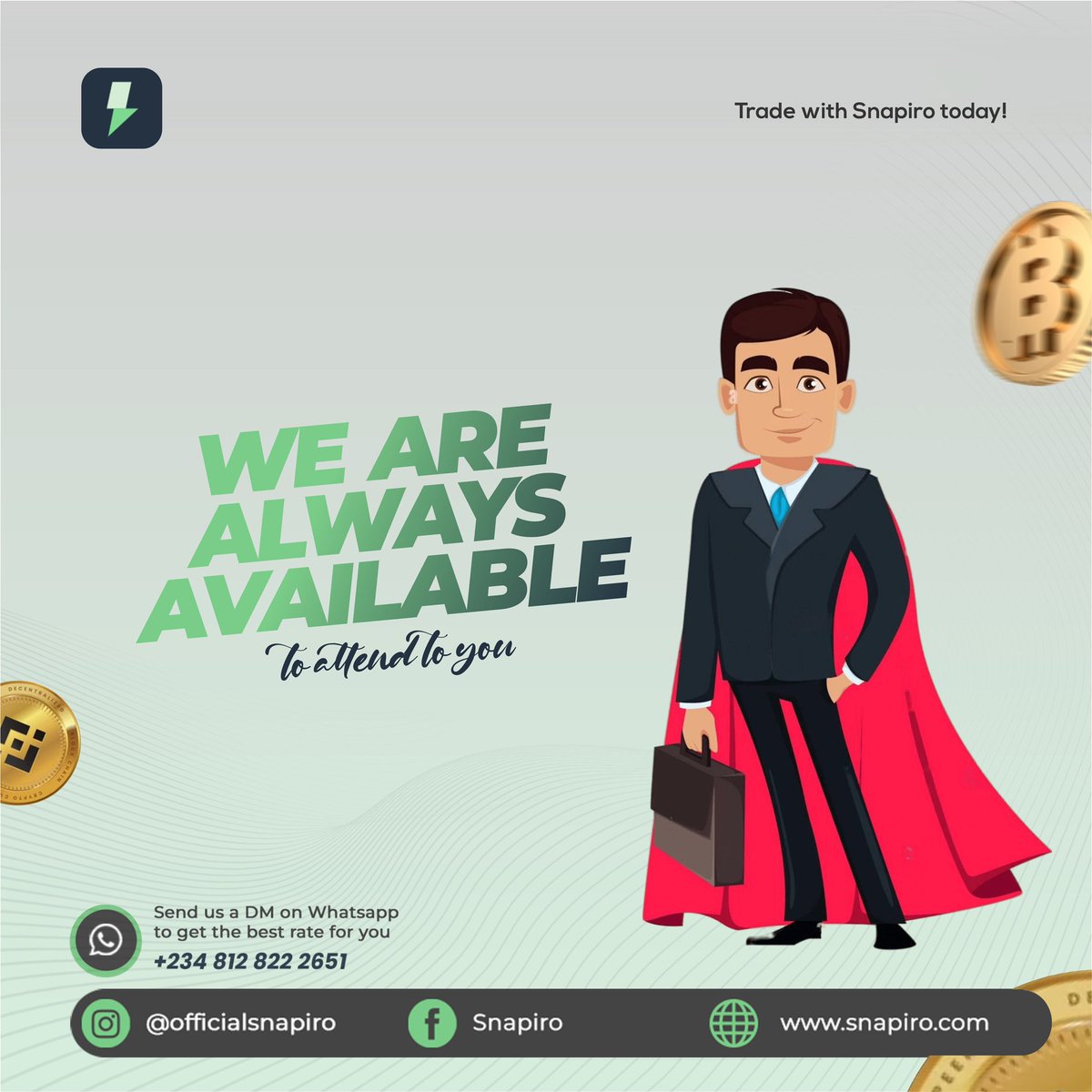 getsnapiro's tweet photo. ~Knock knock
~Who’s there?
~Snapiro
We are always available
#Snapiro #btc #bnb #eth #usdt #P2P https://t.co/x1zsqs9mkU