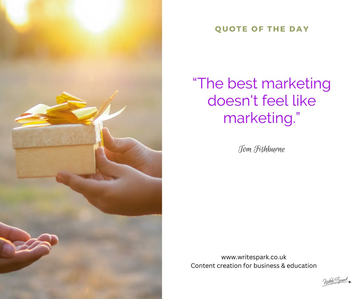 write_spark's tweet image. Thank you to @tomfishburne for this quote.
Marketing is enjoying sharing your skills with others and building a community. That’s why it’s rewarding and fun!
#Marketingadvice #Marketingtips #Marketingcontent