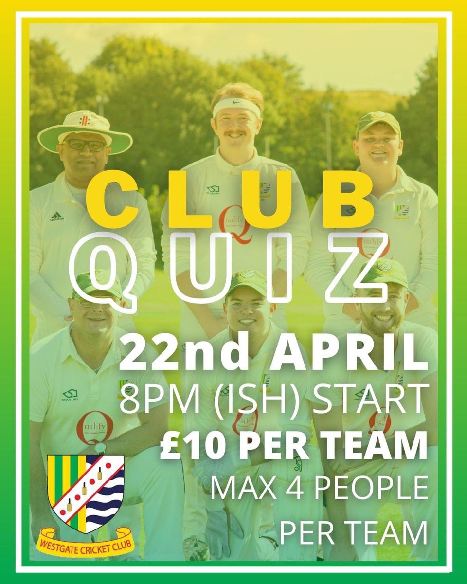 Don't forget that this Saturday is the Club Quiz!
Please aim to be in the club house and ready to start for 8pm ☺️