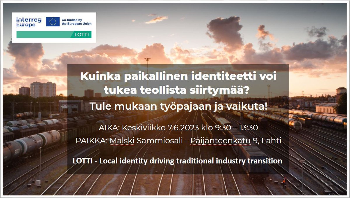 #LOTTILahtiEvent | Merkitse kalenteriin! | Kuinka paikallinen identiteetti voi tukea teollista siirtymää | Malskilla 7.6.2023 klo 9.30-13.30 | Ohjelma ja ilmoittautuminen tulossa!
 
Lisätietoa: paijat-hame.fi/event/kuinka-p…
 
#päijäthäme #aluekehitys #teollisuus #identiteetti