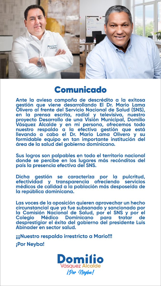 🔴 ATENCIÓN PAÍS 
<a href="/luisabinader/">Luis Abinader</a> <a href="/RaquelPenaVice/">Raquel Peña</a> <a href="/drmariolama/">Dr. Mario Lama</a> <a href="/SNSRDO/">Servicio Nacional de Salud</a>  <a href="/PRM_Oficial/">PRM</a> <a href="/DeligneAB/">Deligne Ascención</a> <a href="/CarolinaMejiaG/">CarolinaMejiaG</a> <a href="/SanzLovaton/">Yayo</a> <a href="/DelisHerasme/">OBSERVATORIO</a> <a href="/llegopapa/">Hipólito Mejía</a> <a href="/AntolianoPR/">Antoliano Peralta</a> <a href="/SalvadorHolguin/">Salvador Holguín</a> <a href="/holi_matos/">Francisco Holi Matos</a>  <a href="/hgomez27/">Héctor Gómez</a> <a href="/holi_matos/">Francisco Holi Matos</a> <a href="/novareyes/">Rafael Novas</a> <a href="/GuillermoLama/">Guillermo Lama</a> <a href="/JoseMinino/">Jose Minino</a> <a href="/JosePaliza/">Jose Paliza</a> <a href="/domilio_vasquez/">Domilio Vasquez</a>