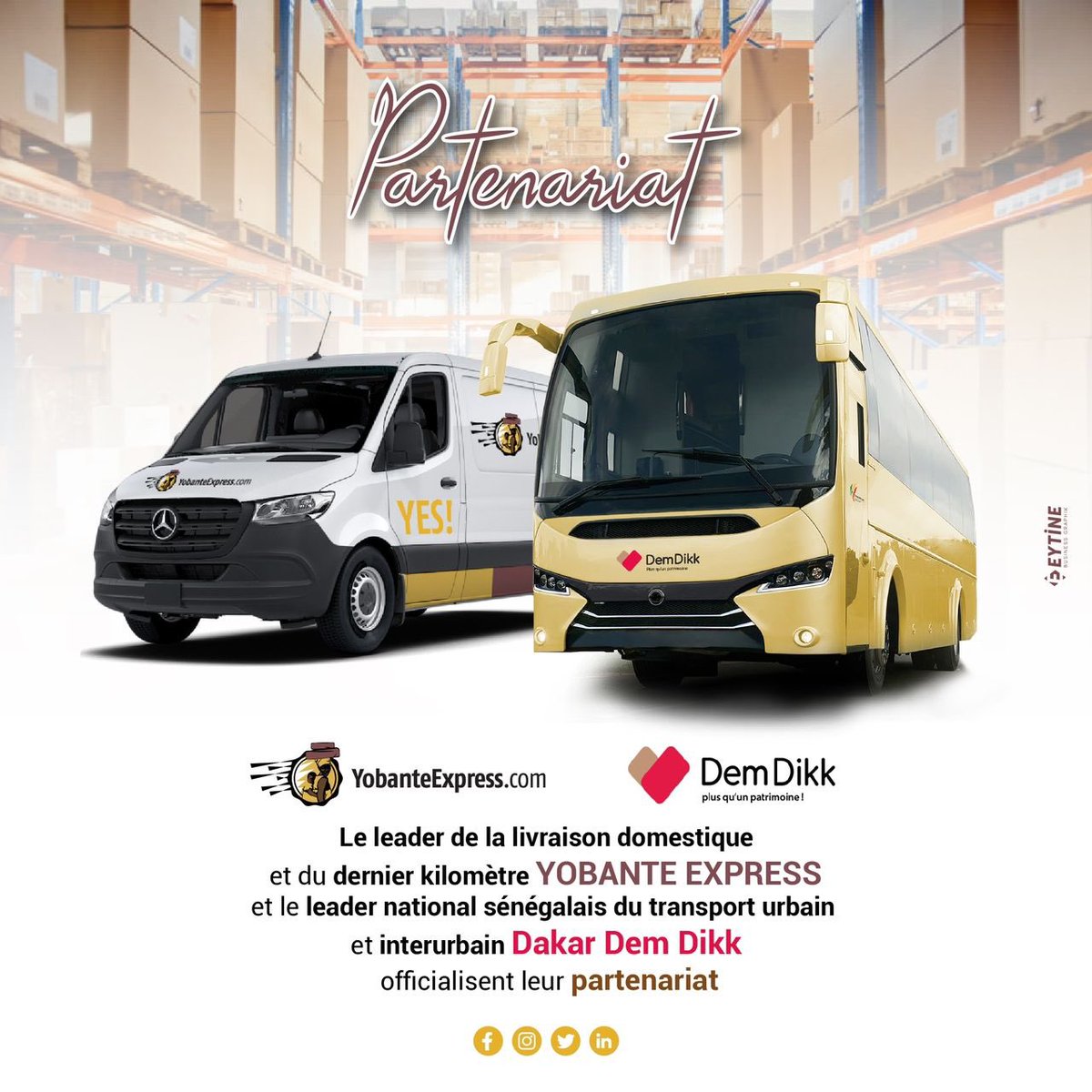 yobanteYES's tweet photo. Nous sommes fiers d'officialiser notre partenariat avec Dakar Dem Dikk  la société nationale sénégalaise leader du transport urbain et interurbain. 👇 https://t.co/91dVLJjrBf