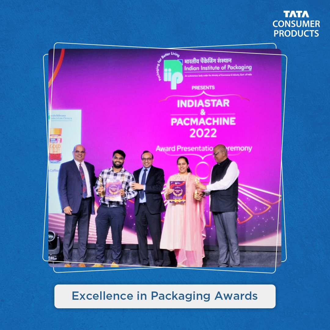 TataConsumer's tweet photo. Its pouring awards for #ExcellenceinPackaging at @TataConsumer!
We are proud to announce that we have been recognized by @IIP_Packaging with 5 INDIASTAR 2022 awards; by @siessop with 6 STAR 2022 awards and by @WorldPackOrg1 with a WORLDSTAR 2022 - a total of 12 awards. https://t.co/T87Qw7mKsQ