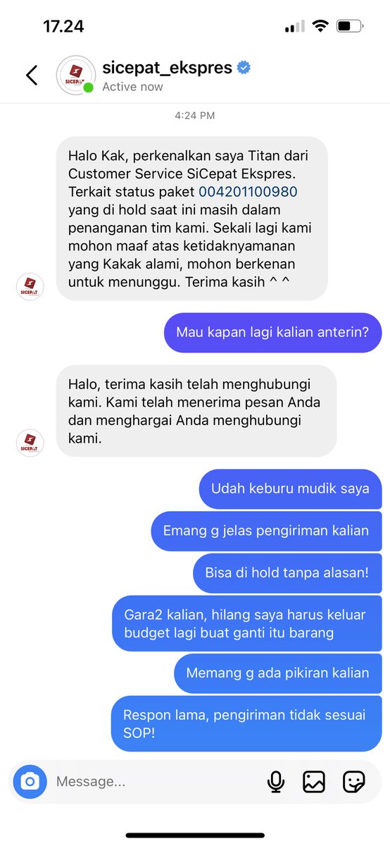 thyo87's tweet photo. @sicepat_ekspres Halah dari pagi juga saya DM. GAK ADA RESPON KALIAN!! https://t.co/2MSCtBT1aC