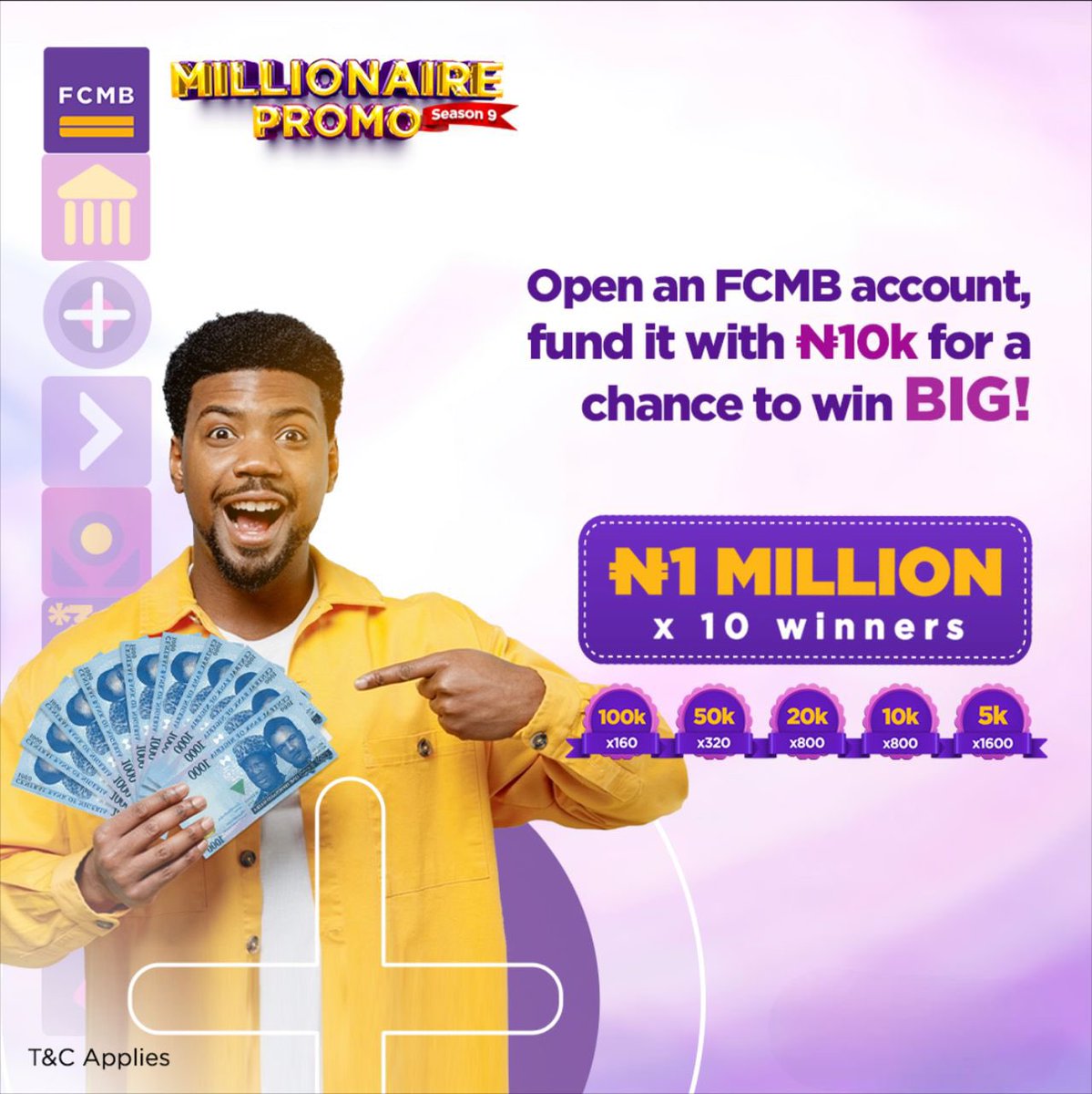 Rashnaking's tweet photo. Save and Make Money!

Participate to win fantastic gifts and a whopping N1 million. Just add N10,000 to your FCMB account for a period of 30 days.

To sign up for an account, go to https://t.co/KNEhxFmS8P.

#FCMBMillionairePromo https://t.co/NGxtXWjGz1