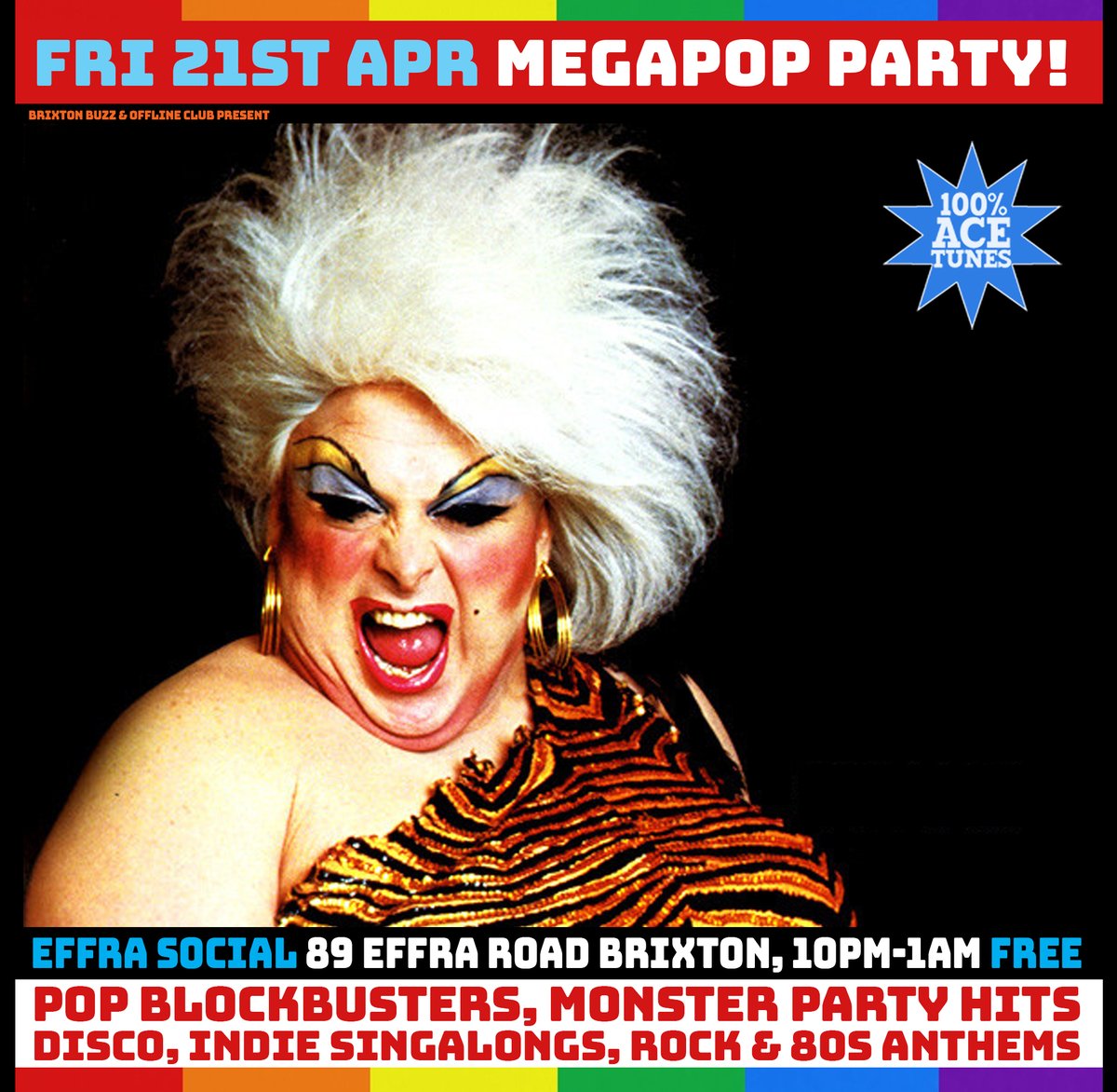 offlineclub's tweet photo. ABBA, Fleetwood Mac, Taylor Swift, 80s, disco &amp; more at Brixton’s BIG MegaPOP party, Fri 21st Apr 2023 – free entry

https://t.co/vtvyYRdHrd

#brixton #fridaynight #free https://t.co/rP6lxycAnt