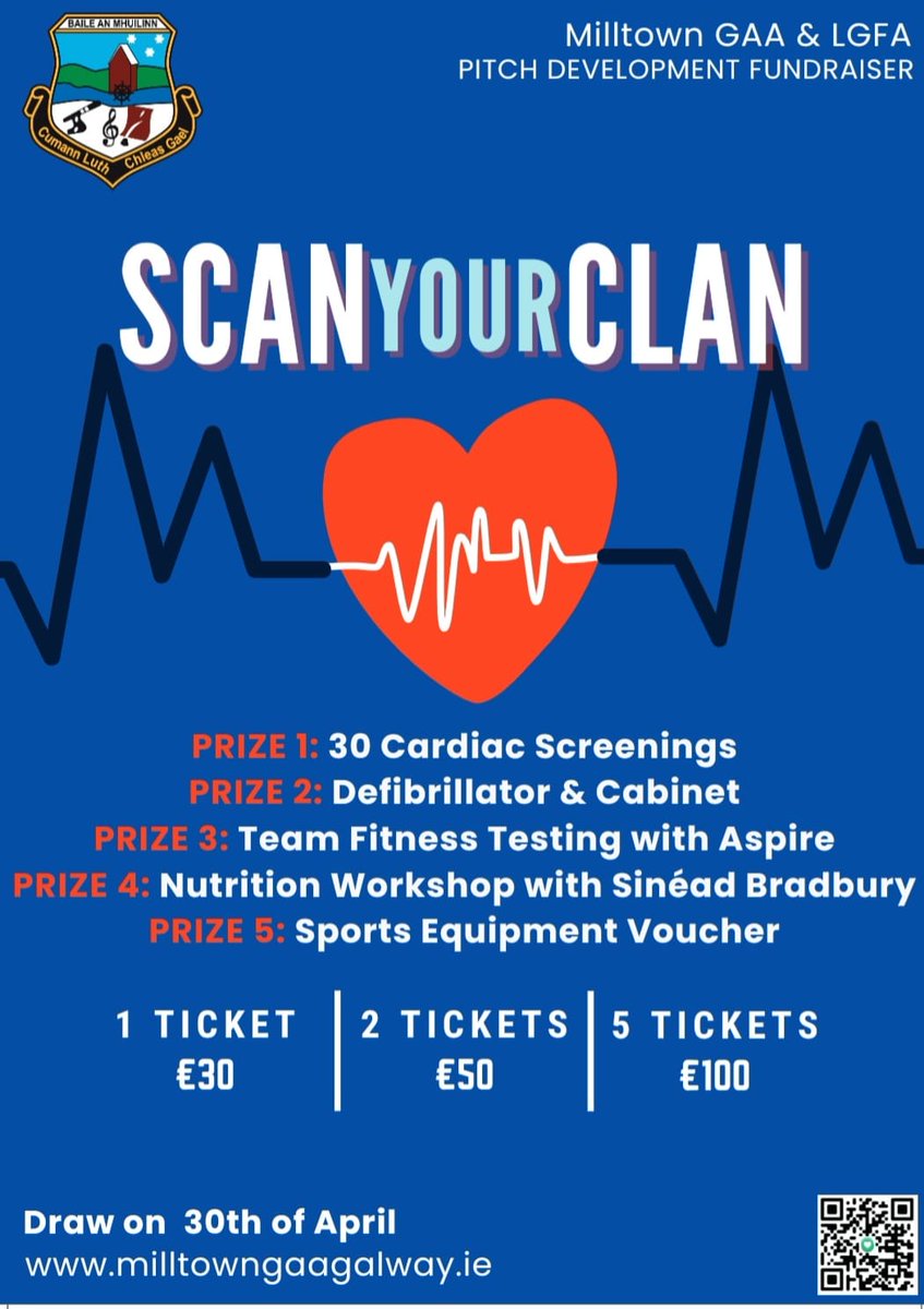 milltown_gaa's tweet photo. Thank you @Jackjordans for supporting our #Scanyourclan fundraiser. The draw takes place on Sunday, April 30th so be sure to buy your ticket today - https://t.co/6znhjLMXWi https://t.co/5Nk7XeL9pW
