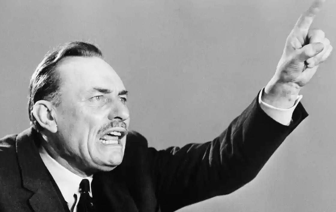 Woo100's tweet photo. 55 years today since Powell’s vile ‘rivers of blood’ speech, and the Tories are still spreading fear and hate. https://t.co/qedihnOvNe