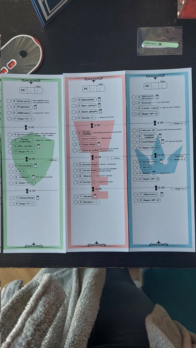 FloraCoquelicot's tweet photo. Will the upgrades ever stop?
(Spoilers : I think not)
The skill tree evolved, and character sheets know have slots for modular bonuses
Also, meet our 3 keykids!
Oz is mine, Glenn is @KoyukiActar  and Thora is an NPC played by our DM @tripotinas 
Chara Pictures are AI generated :) https://t.co/jlxcu1sbE4