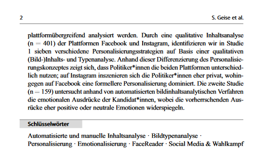 Wir gehen in d. finale Runde mit den letzten Beiträgen für unseren #krkorte, @M_punkt_S, @VonSchuckmann Sammelband zur #BTW21: Der Beitrag v. Geise et al. (@geise_stephanie) ist nun online first erschienen u. behandelt die Personalisierung und Emotionalisierung auf Social Media👇