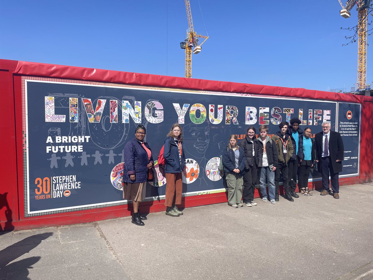 Royal_Greenwich's tweet photo. Stephen Lawrence had ambitions to use his talent for maths, art, and design to become an architect. 

 Today Cllr @averil_lekau unveils artwork by @creativetallis students &amp; our #GreenwichBuilds architects @HTADesignLLP inspired by Stephen’s Story 
#SLD30 #BecauseOfStephen https://t.co/aza6CXUb6k