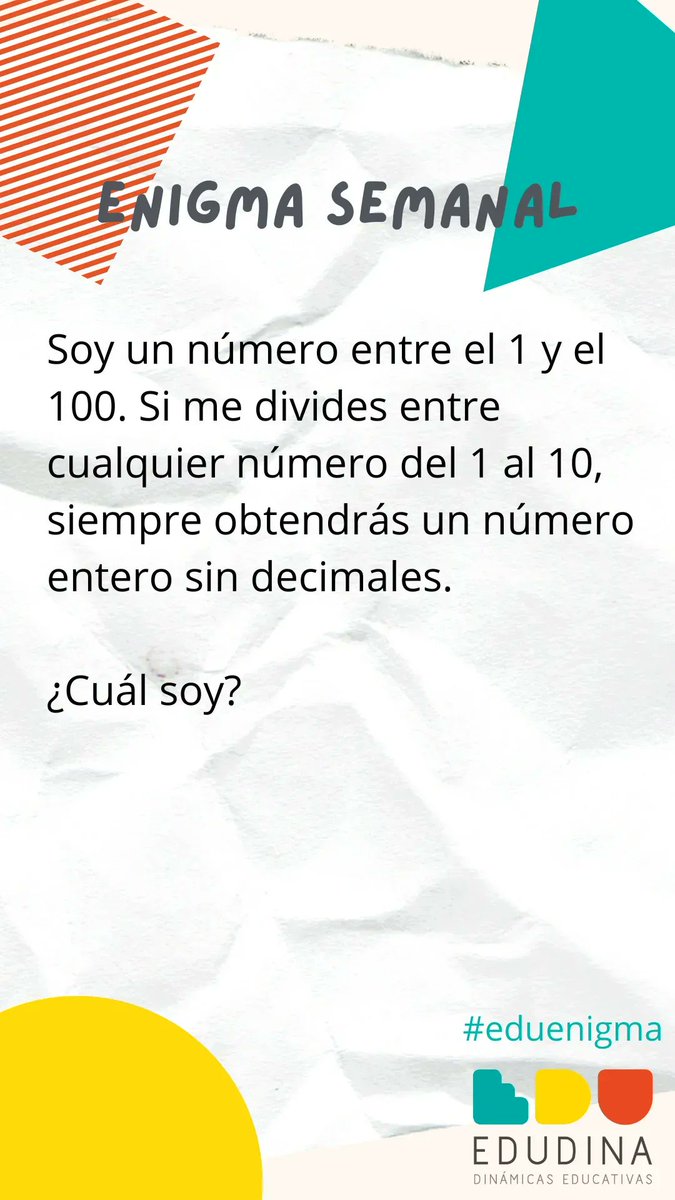 edudinabox's tweet photo. ¡Y ya vamos por el décimo enigma!

#eduenigma #reto #numeros #mates https://t.co/b2IGHOp13v