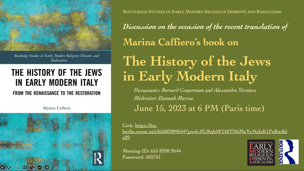 _EMoDiR_'s tweet photo. Upcoming Emodir book presentation of the translation of Marina Caffiero's book - on Zoom!
Link: https://t.co/Pz91CX4zXY?…
Meeting-ID: 655 8398 9544Password: 502761
#twitterstorians #earlymodern #emhist https://t.co/NQ6MZsxWiB