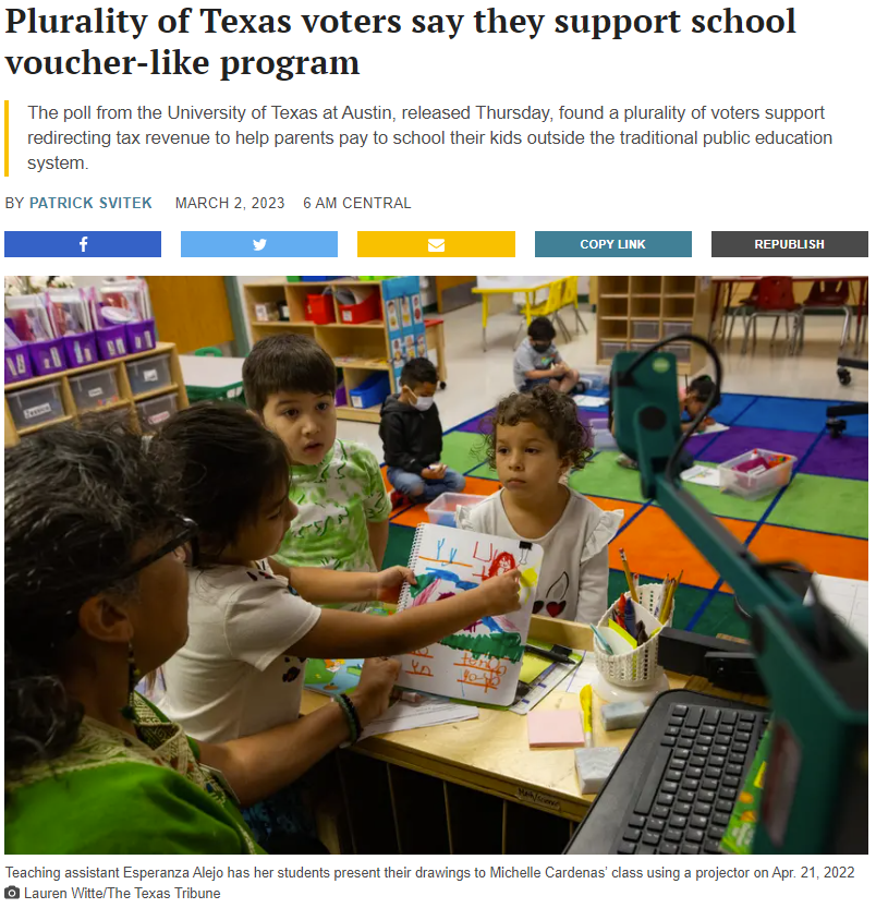 JamesQuinteroTX's tweet photo. Texans want school choice. #FreedomIsPopular https://t.co/ZLgx2li7AV