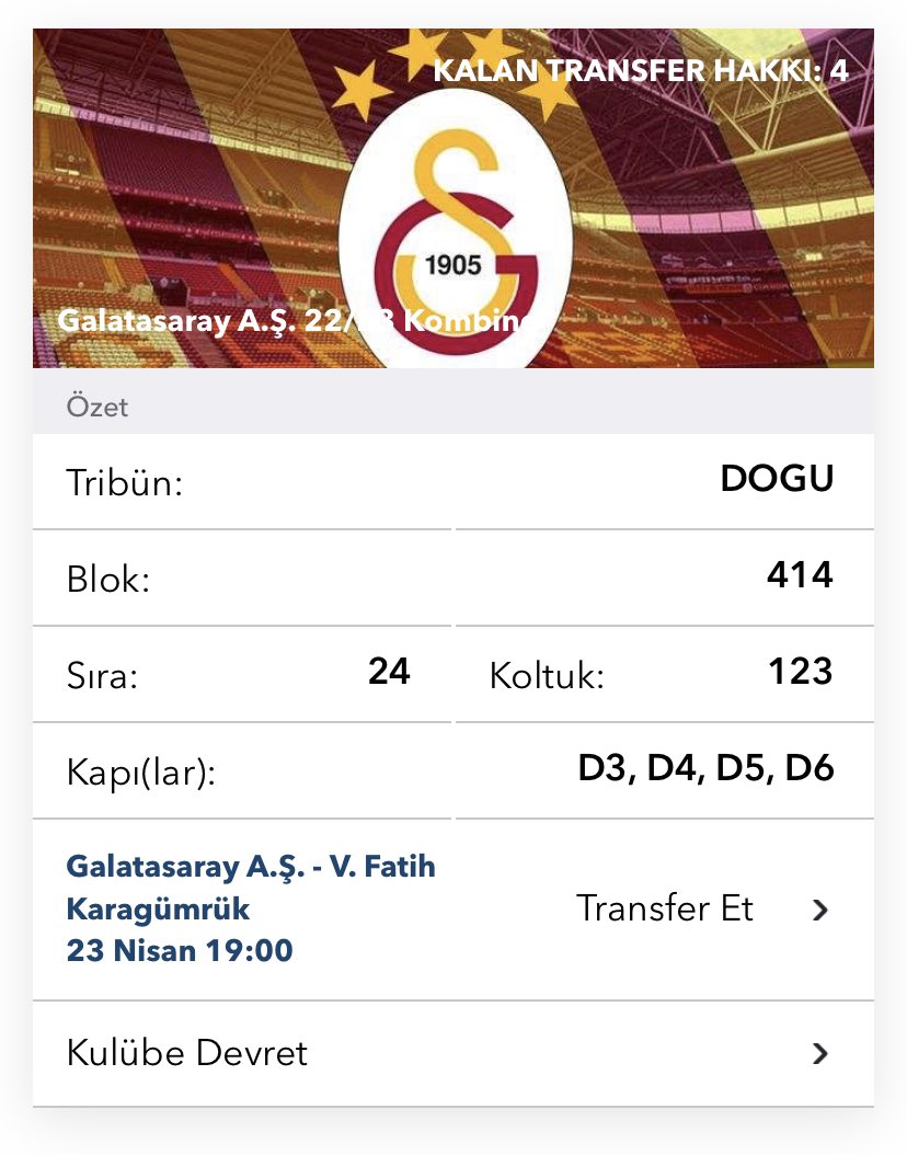 Emintysz53's tweet photo. Doğu üst 414. Blok Yanyana biletim var.  #bilet #biletvar #biletdevir #biletarıyorum #Galatasaraybilet #Galatasaray #devir #biletdükkanı #biletdevret https://t.co/kMEDpCJ5UP