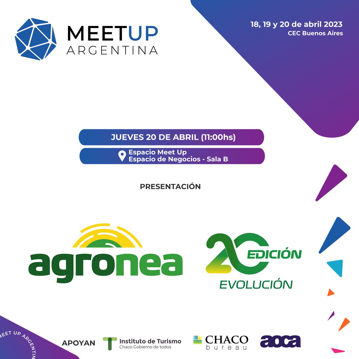 Los esperamos a partir de las 11 hs en la Sala B del espacio de Negocios Meet Up, a la Presentación de #AgroneaEVOLUCION.
 
<a href="/MeetUpARG/">Meet Up Argentina</a> <a href="/BureauChaco/">Chaco Bureau</a> @ChacoDeTodos <a href="/insturchaco/">Instituto de Turismo del Chaco</a>