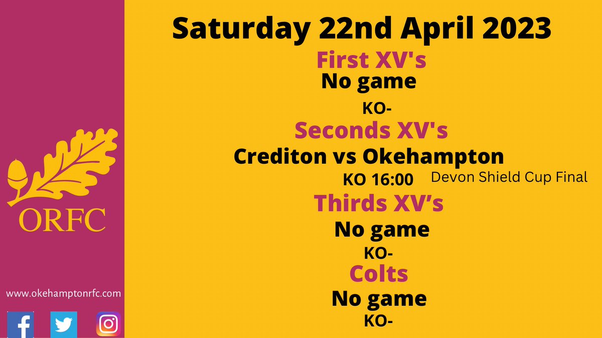 OkehamptonRFC's tweet photo. This weekend our Super 2oos head to @CreditonRFC for a 4pm Kick Off. Itβs not very far to go, so letβs support our lads in the @DevonRFU Shield Cup Final. #orfc #okehamptonrugbyclub #okehamptonrfc #okehampton #DevonCup #WestDevon @swsportsnews https://t.co/IMun0BEZeI