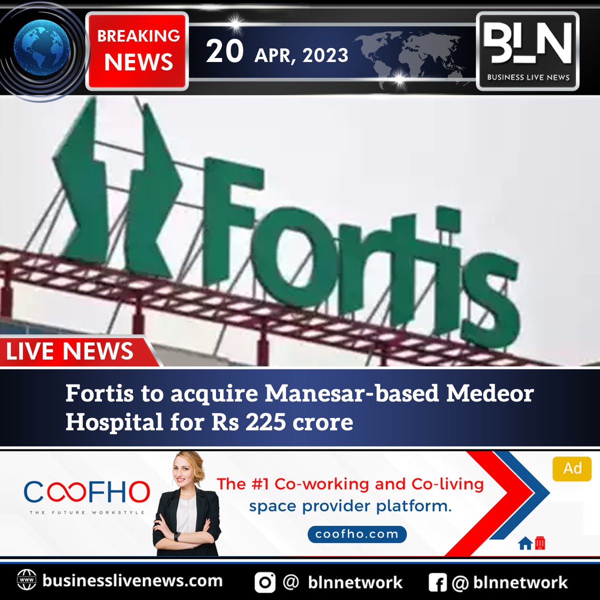 blnnetwork1's tweet photo. NEW DELHI: Fortis Healthcare on Thursday said it has inked a pact with the VPS Group to acquire Manesar-based Medeor Hospital....
Read more : https://t.co/AxMqq4iVTd
#bln #news #blnnetwork #businesslivenews #Fortis #Healthcare #VPSGroup #MedeorHospital #225crore #acquireManesar https://t.co/Es5P0kIApP