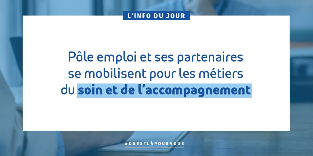 🗓️ 24 au 28 avril : Semaine des #métiers du soin et de l'accompagnement 🤝

+ de 800 événements organisés avec nos partenaires partout en 🇫🇷

📰 Lire le communiqué de #presse ➡️ pole-emploi.org/accueil/commun…

cc <a href="/Travail_Gouv/">Ministère du Travail et de l'Emploi</a> <a href="/Sante_Gouv/">Ministère de la Santé et de l'Accès aux soins</a>  @Groupe_DomusVi #TousMobilisés #AvecPôleEmploi