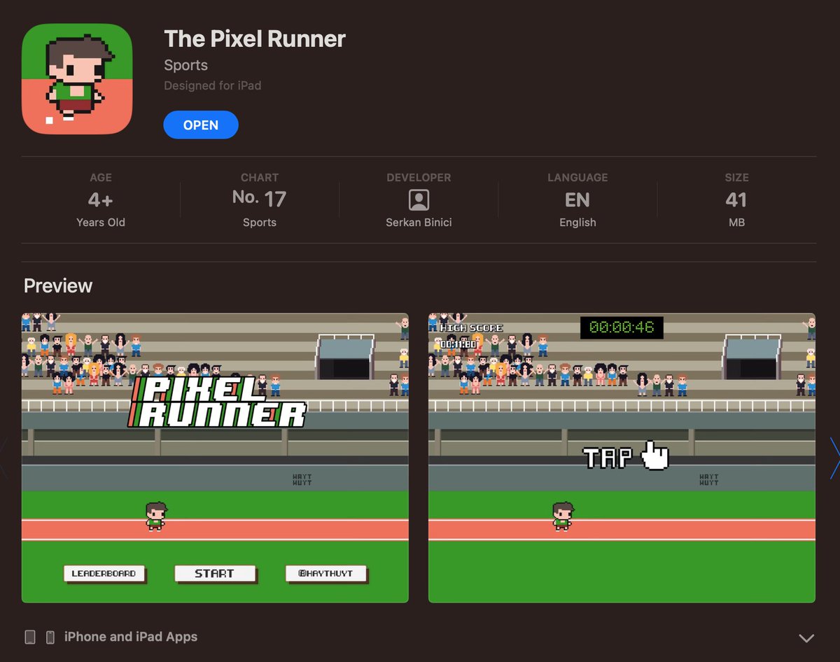 haythuyt's tweet photo. Apple silicon işlemcili bilgisayardan da oynayabilirsiniz.
Spor kategorisine 17. sıra 🥳🤗 (masaüstü) #PixelRunner
AppStore 👉 https://t.co/PTe1dK6OZy https://t.co/YZtZrbQ7c0