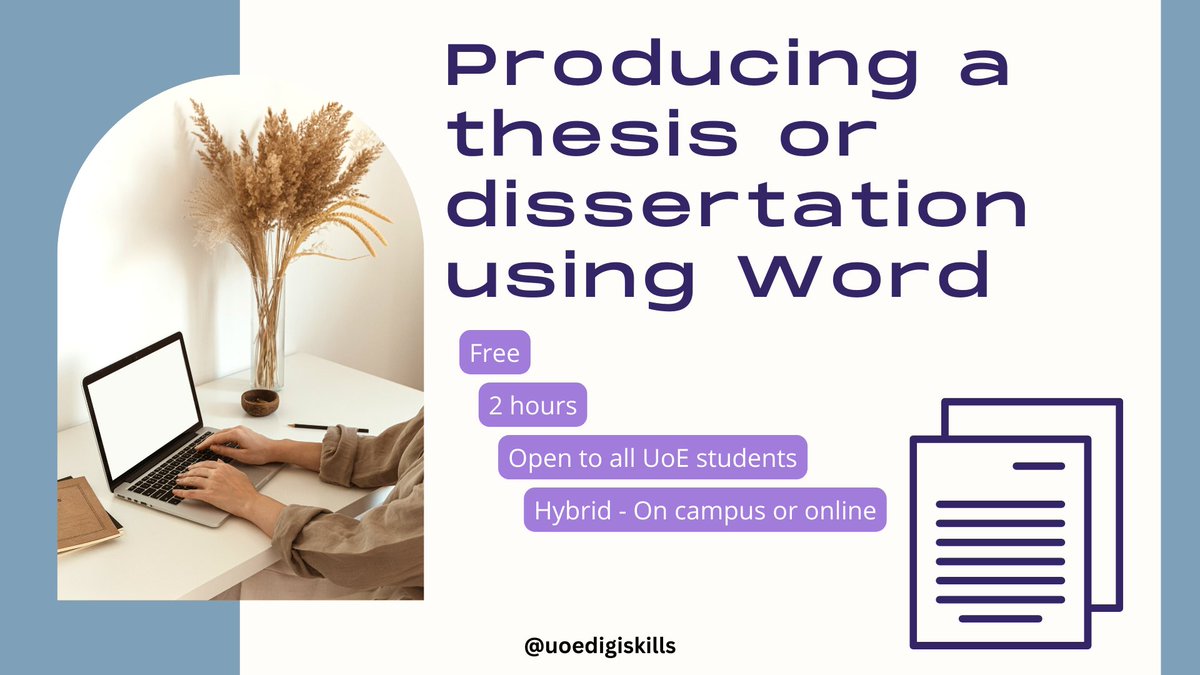 UoEDigiSkills's tweet photo. Join us next Wed 26th April at 1pm to discover how to use Word’s advanced features to efficiently produce a quality document. 
Free and open to all UoE students. 
Book your place: https://t.co/2K9nB4qdca
#DigitalSkill
#ThesisWriting 
#Dissertation https://t.co/8PZWIOmk3Y
